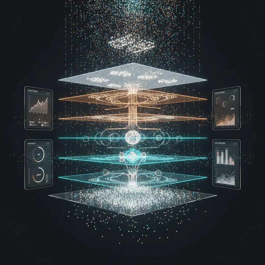 Futuristic visualization of an agentic RAG production pipeline showing data flowing through orchestration, retrieval, evaluation, and generation stages with monitoring and observability overlays.