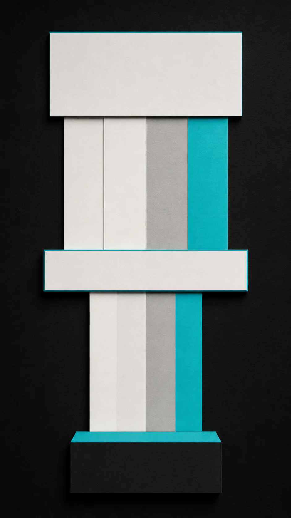 Vertical layered-paper pipeline showing a specification separating into four parallel delivery lanes, passing through human review, and entering production.